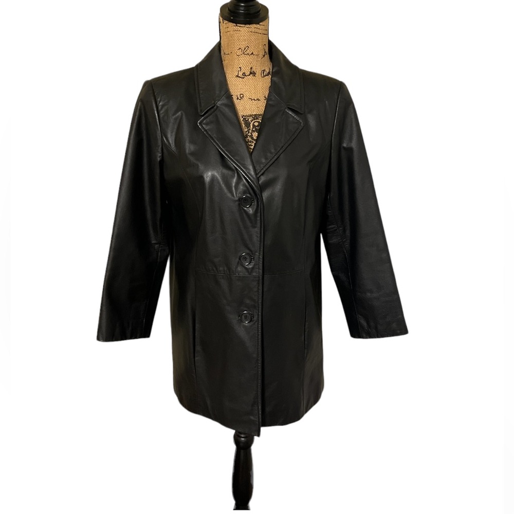 Preston & York Black Leather Blazer Jacket Size Petite Medium